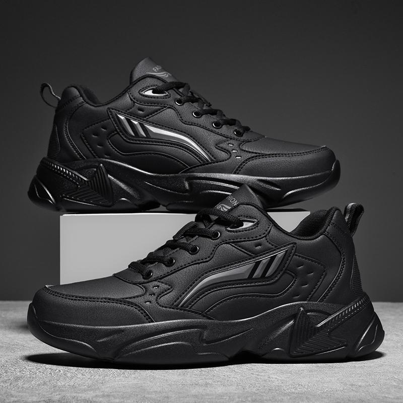 Men's Leather Sneakers Casual Shoes Sports Boys Pure Color Tennis Shoes