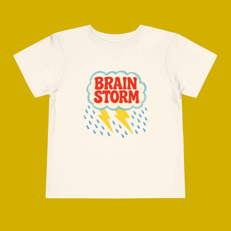 Brainstorm Toddler Tee - Retro Lightning Cloud Kids Shirt - Bold Creative Thinking T-Shirt 140