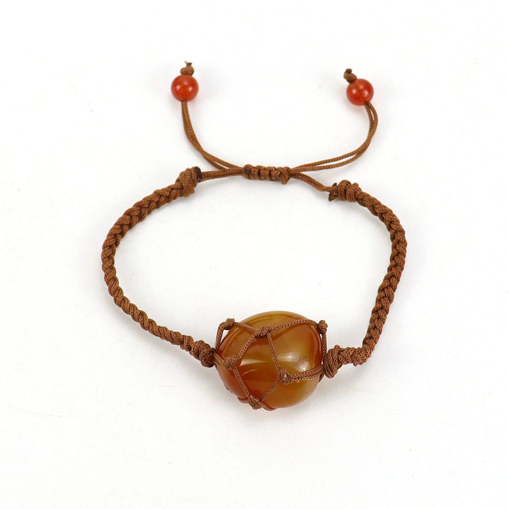 Hand-Woven Brown Jade Thread Crystal Amethyst Stone Mesh Pocket Bracelet Bracelet Adjustable B73