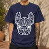 2026 Neues reines Baumwoll-T-Shirt mit geometrischem französischen Bulldoggenkopf-Aufdruck Unisex Einfaches Rundhals-Oberteil Lässiges Kurzarm