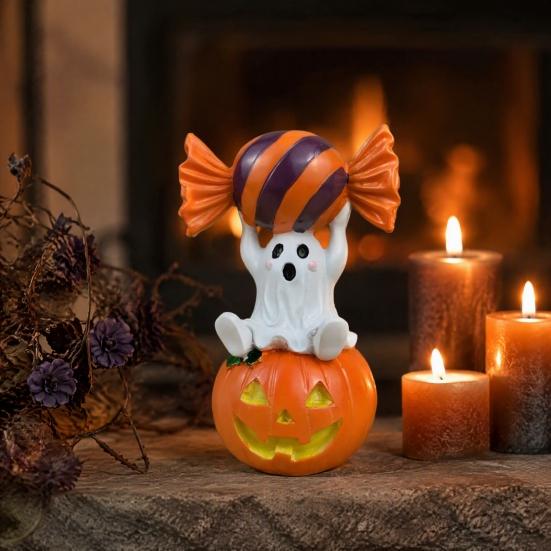 Resin Tabletop Statue Halloween Ghost Figurine Ornament, Christmas Statue, Animal Desktop Vintage Style Decorations for Home Decor, Retro Spooky Party
