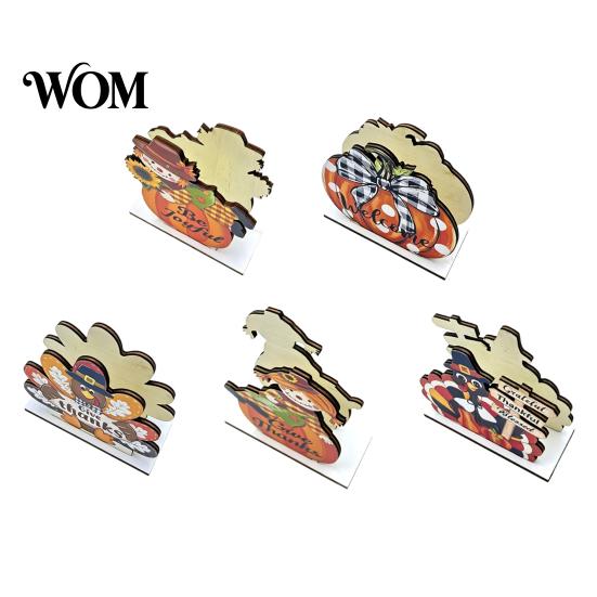 Autumn Kitchen Countertop Organizer Thanksgiving Solid Wood Napkin Holder, Fall Harvest Gnome Scarecrow Turkey Tissue Rack Dispenser, Waterproof