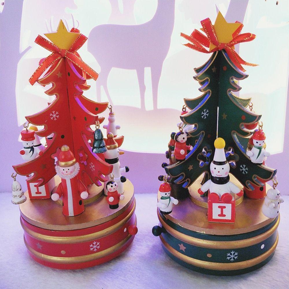Christmas Carousel Rotating Wooden Music Box Wooden Children Gifts Musicbox  Festive Holiday Decor