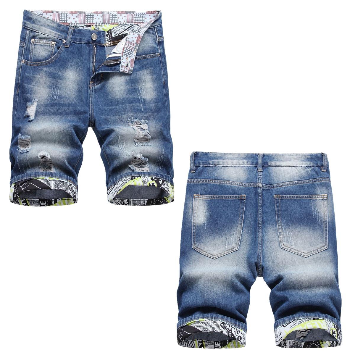 

New Wear And Tear Men s Five Quarter Denim Shorts Trend Slim Straight Leg Mid Waist Pants 32 синій