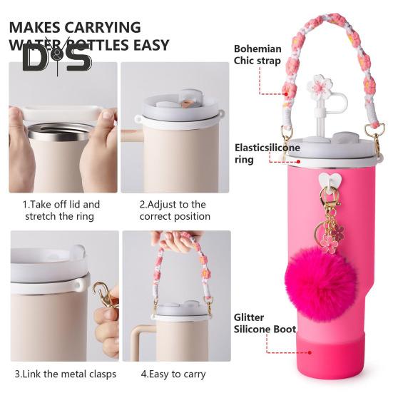 7-teiliges Tassen-Zubehör-Set für 30/40 oz Becher, Silikon-Griffband, Stiefel-Strohhalm-Abdeckung, Schlüsselanhänger-Anhänger, BPA-frei, wiederverwendbar, dekorative Geschenke für Weihnachten