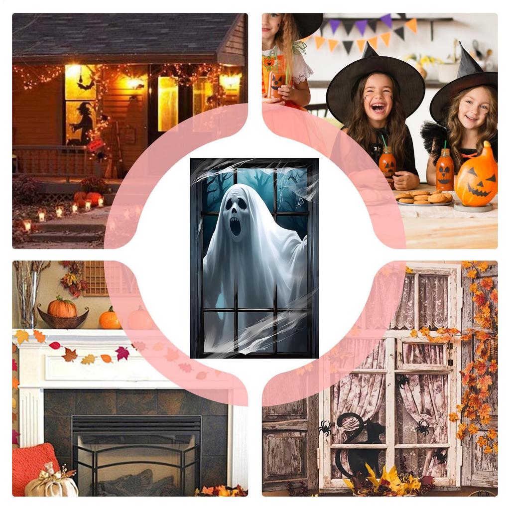 Halloween Window Cover Halloween Female Ghost Window Clings Holiday Door Poster Home Decor For Apartment Porch Outdoor Interior