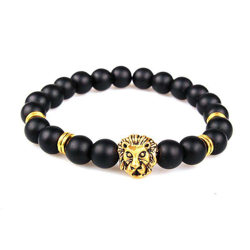 Natural Matte Stone  Volcanic Beads Bracelet with Alloy Accents