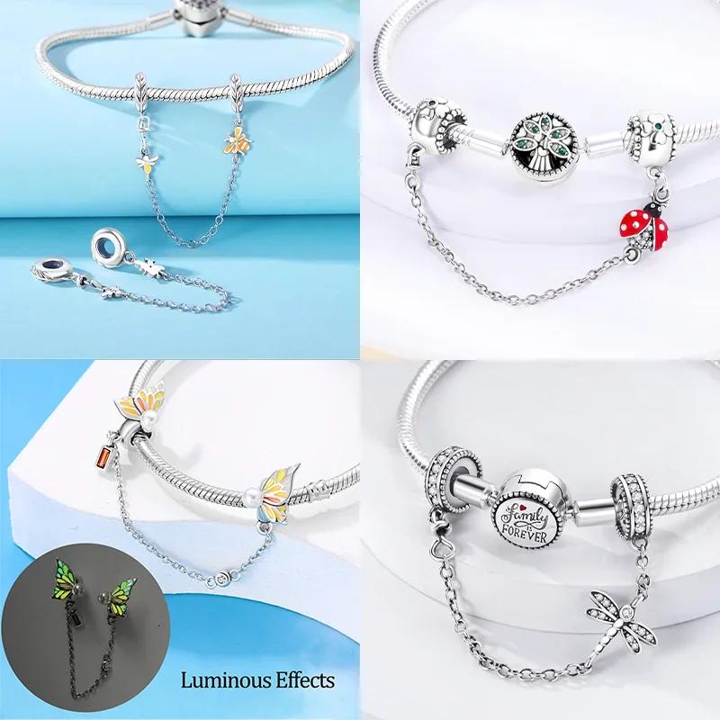 Copper Cute Cat Charms Heart Bead Safety Chain Fit Original Bracelet Diy Fine Jewelry For Women Diy Ladies Party Gifts