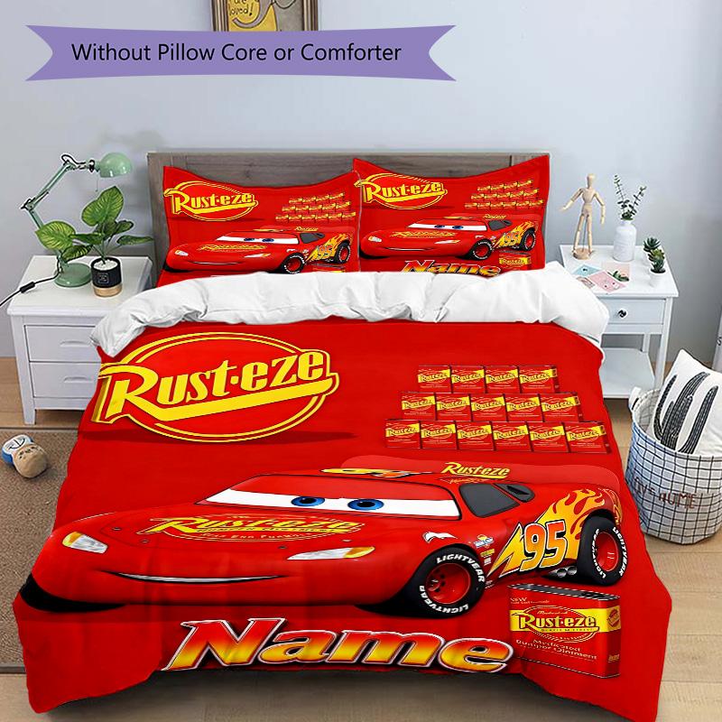 Custom Name Rusteze Race Car Print 3Pcs Bedding Set Duvet Cover With 2 Bedro Pillowcase Home Birthday Gift