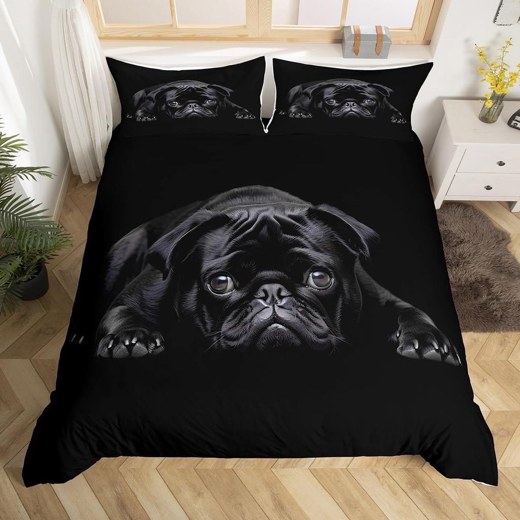 Pet Dog Duvet Cover for Kids Teen Boys Lovely Animal Theme Bedding Set Full Cute Pug Dog Print Comforter Cover with 2 Pillowcase