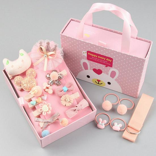 

18-Piece Gift Box: Kids Hair Clips & Ties Set - Girls Hairpins & Baby Hair Accessories