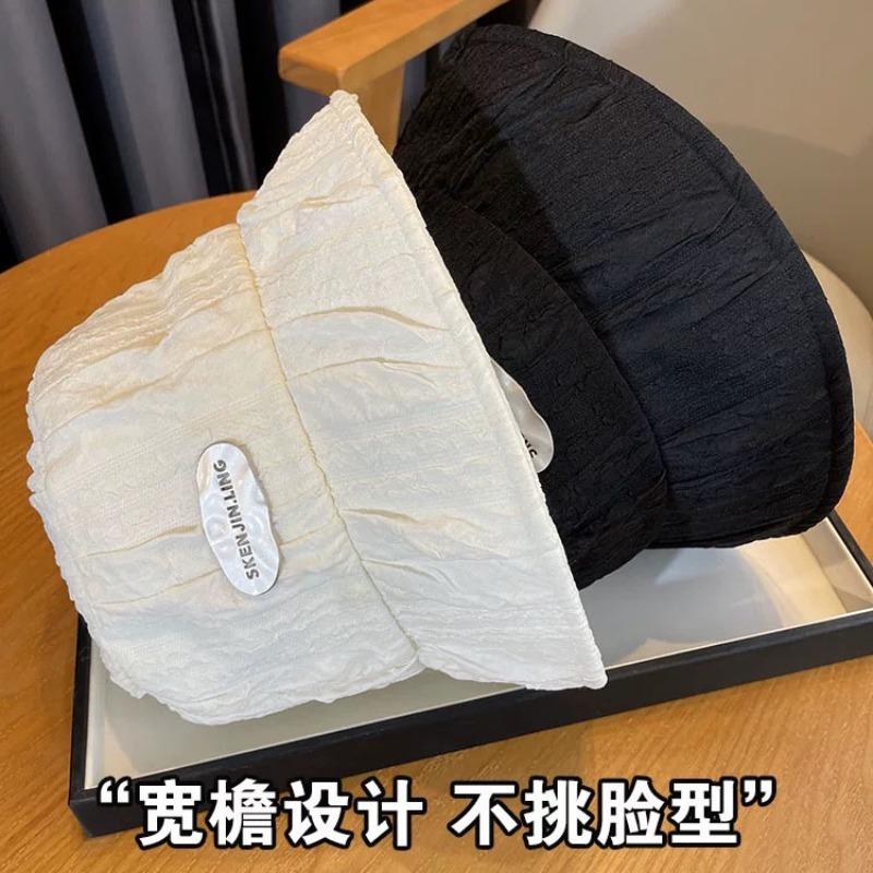 Bucket hat women's summer short brim big head circumference sun hat student plain and versatile senior feeling spring and autumn