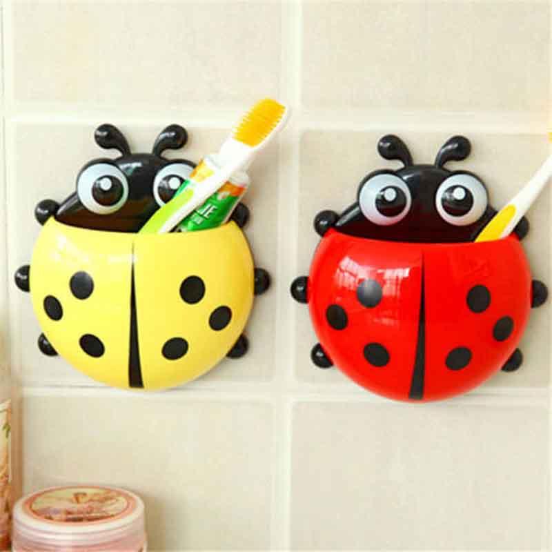 Lovely Cartoon Ladybug Toothbrush Holder  Bathroom Wall Ladybug Suction Sucker