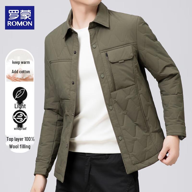 

ROMON Men s Autumn/Winter Wool-Blend Padded Lapel Jacket XL