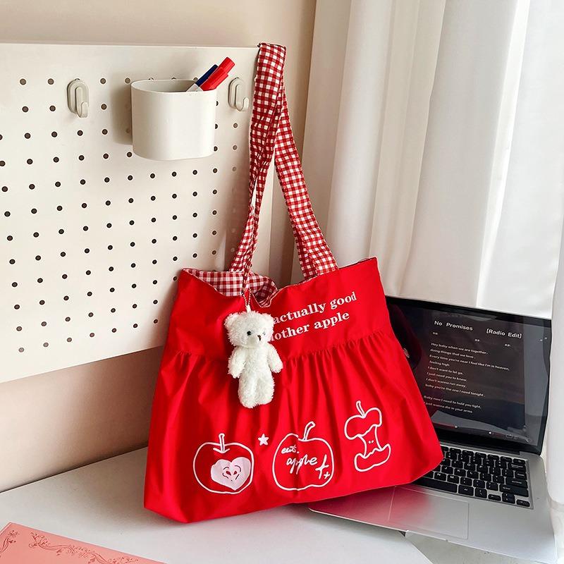 Cute versatile red casual new lazy wind tote bag large capacity shoulder bag