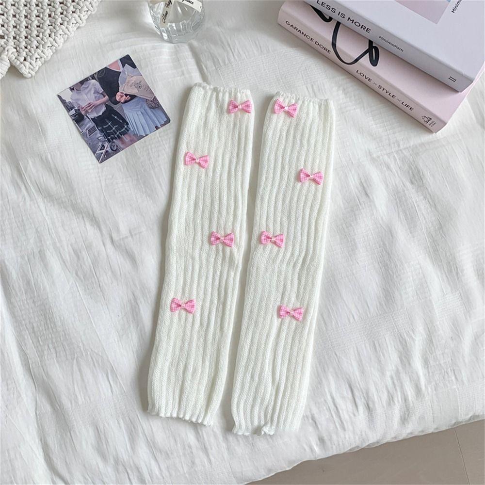

Белые вязаные носки с бантом, лолита, длинные носки, милые гетры для женщин, девушек 4