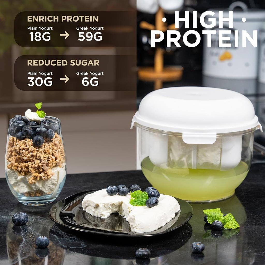 Joghurtbereiter mit feinem Sieb, abnehmbarer Druckplatte, als Aufbewahrungsbehälter mit Deckel verwendbar – Joghurt-Sieb auch perfekt zur Herstellung von Paneer,