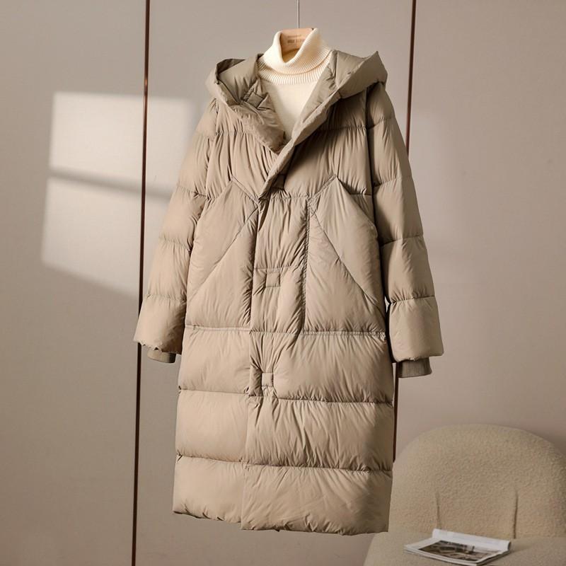 Womens Long Puffer Coat With Hood 50% Duck Down Fill Warm Thick Winter Outerwear Oversized Style