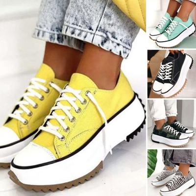 1 Pair Lady Casual Sneakers Non-slip Trendy Low-top Bandage Casual Canvas Sneakers