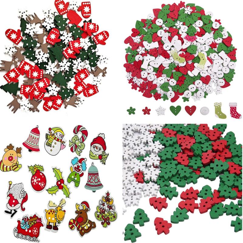 100pcs Mixed Wooden Crafts Diy Christmas Ornaments Christmas Decorations For Home Party New Year