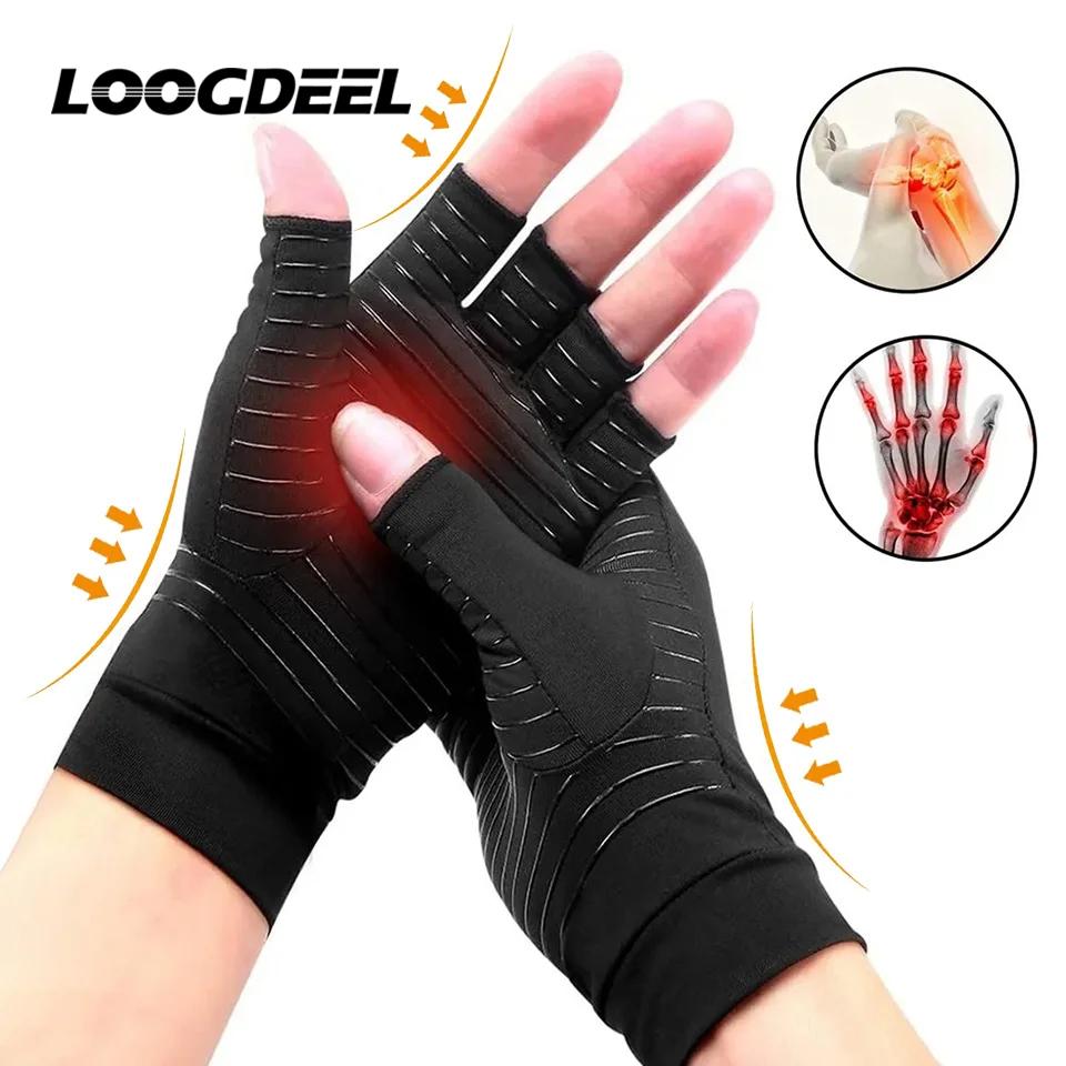 1Pair Copper Compression Arthritis Gloves Fingerless For Carpal Tunnel, Rsi, Rheumatoid, Tendonitis, Hand Pain, Computer Typing