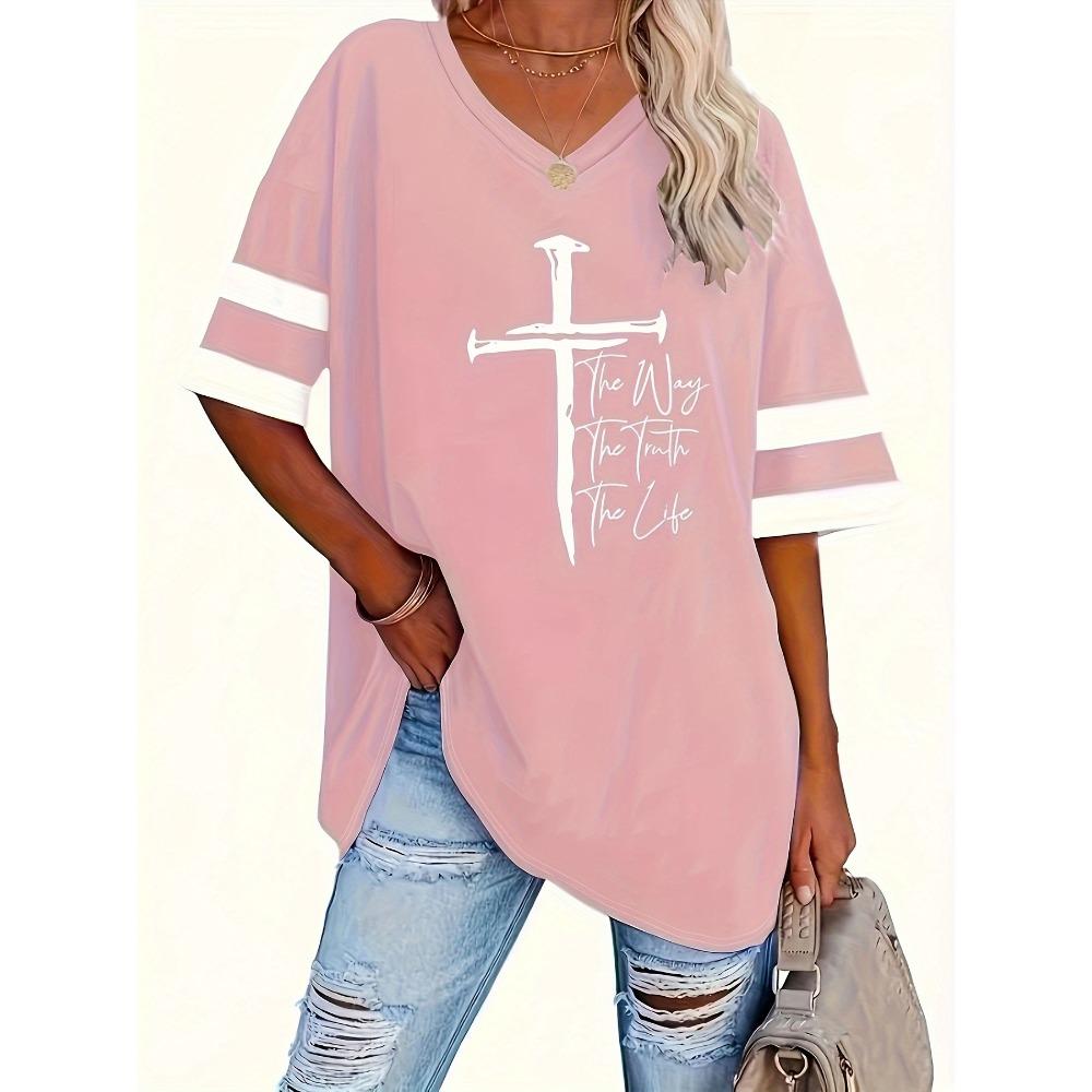 Plus Size - Plus Size - Western Spring/Summer New Loose Short Sleeve Letter Fashion Women'S T-Shirt