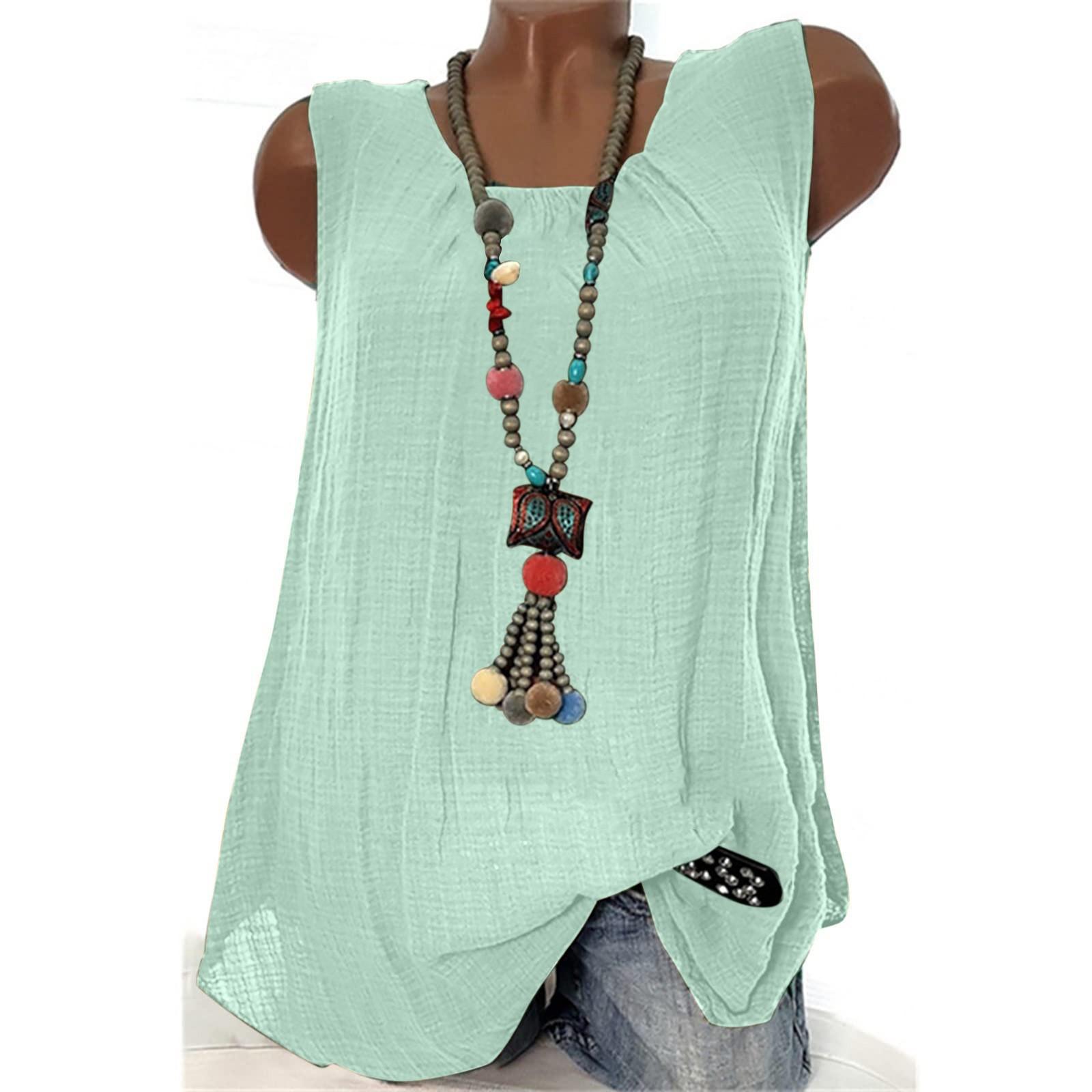 

Women s Fashion Round Neck Versatile Loose Solid Color Tank Top XXL