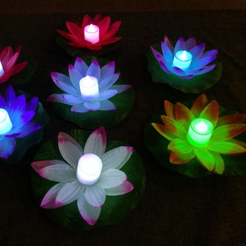 62KD LED Floating Lotus Flower Lamps On Water Swimming Pool Garden Decoration Light