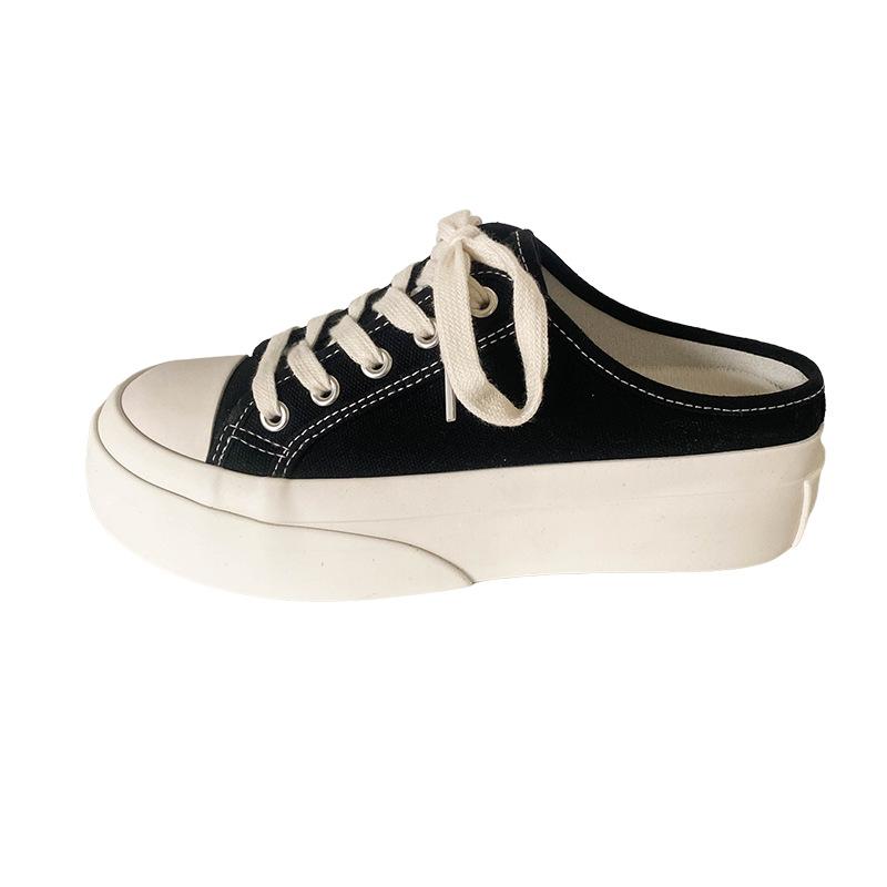 

H06 heel-free half-drag big-headed canvas shoes for women s summer versatile thick-soled one-pedal lazy 2024 new board shoes 40 чорний
