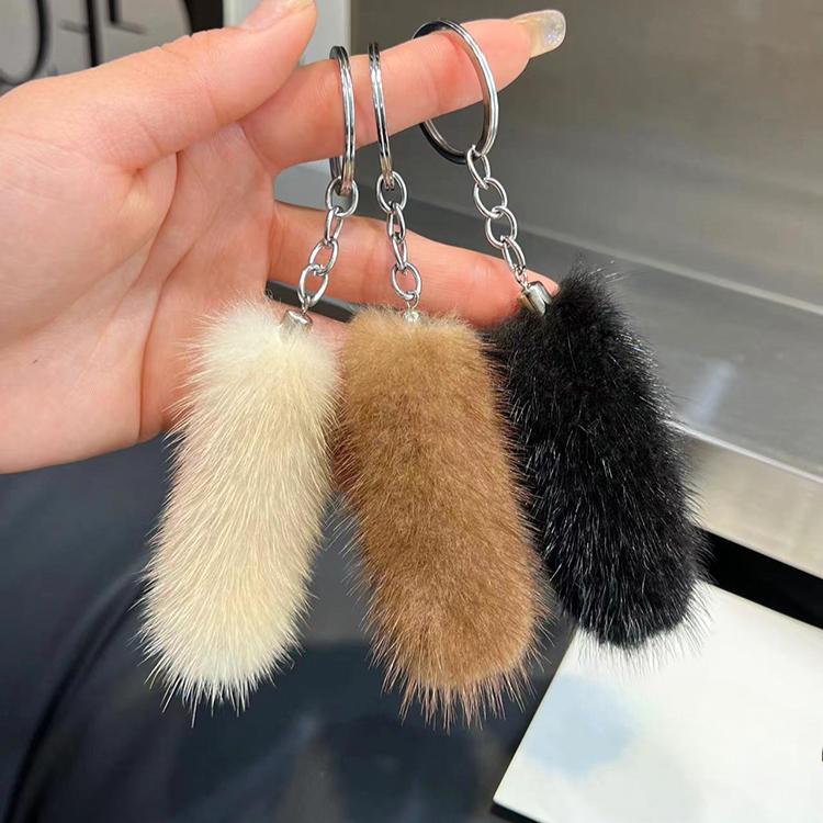 Mini Cute Mink Hair Small Tail Car Keychain Pendant Internet Celebrity Plush Tail Back Bag Pendant Gift