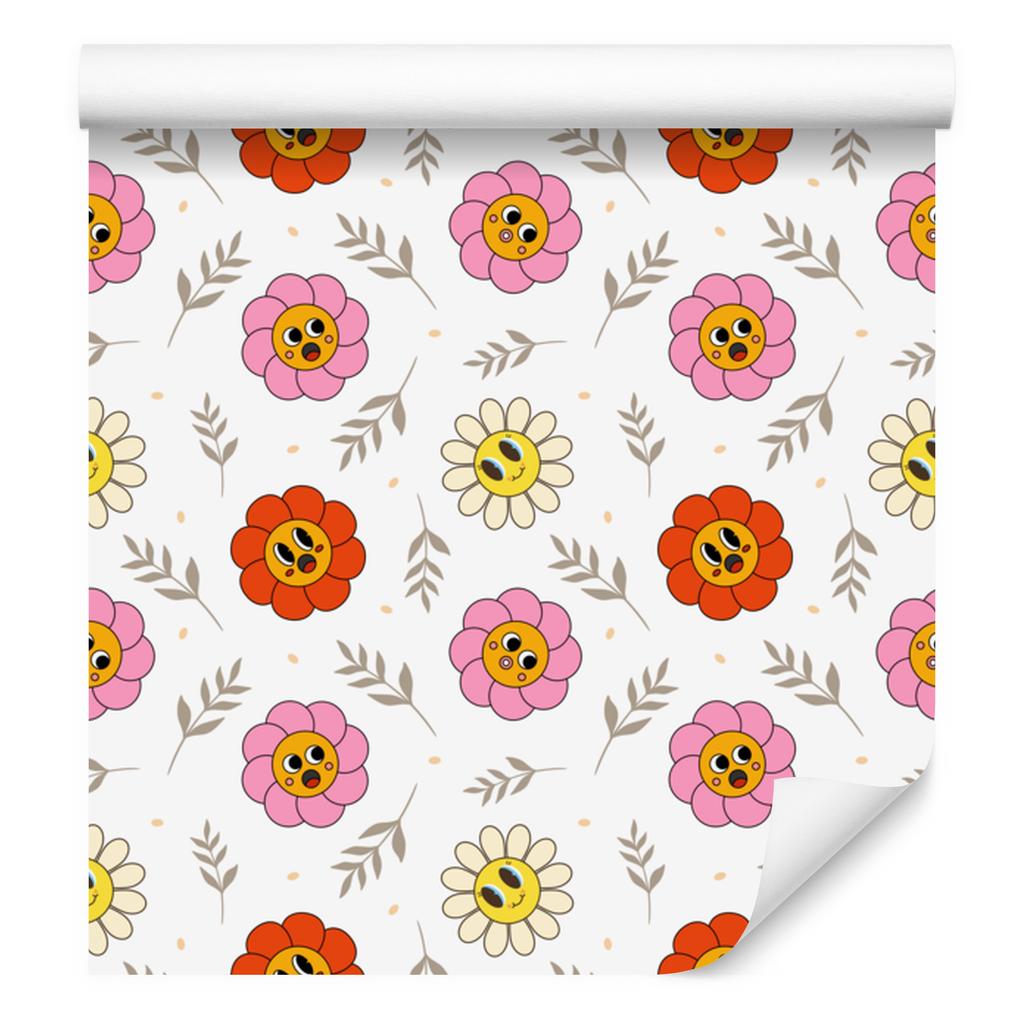 Wallpaper Flowers White, Powder Pink and Light Gray 50x1000