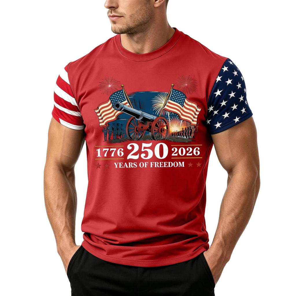 Men's Independence Day Flag Print Short Sleeve T-Shirt, Loose Casual Daily Summer Tops