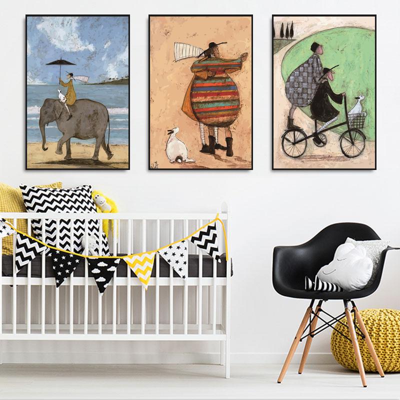 Vintage Nordic Abstract Landscape Canvas Wall Art Paintings Cartoon Dogs Posters and Prints Pictures Kids Bedroom Home Decor