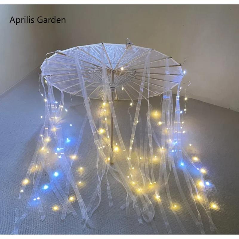 LED Przędza Jedwabna Tkanina Koronka Dekoracyjny Parasol Plażowy Parasol Księżniczka Chiński Japonia Parasol Drama Craft Parasol Cosplay