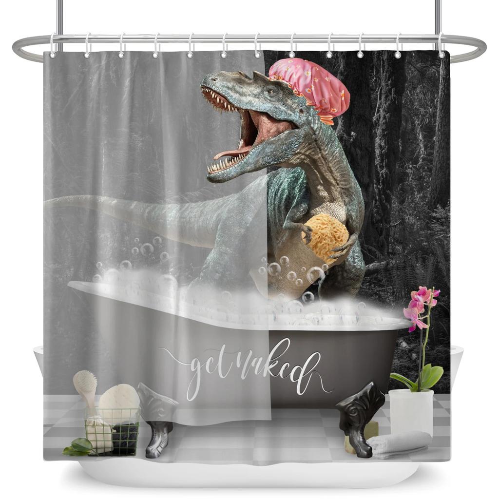 Cute Dinosaur Funny Animal Shower Curtains Bathroom Bathtub Decoration Waterproof Polyester Bath Curtain Home Decor with Hooks