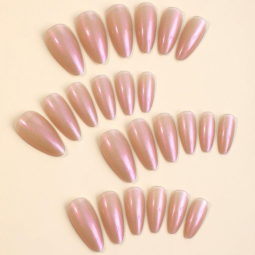Electroplated Wearable Nails 24 Pieces Almond Solid Color Nail Tips Detachable High-End Wearable Nail Art Patches