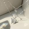 Double Layer Butterfly Necklace for Women, Lats Sparkling Collar Chain, Exquisite Jewelry, Banquet Party, Holiday Gift, 1