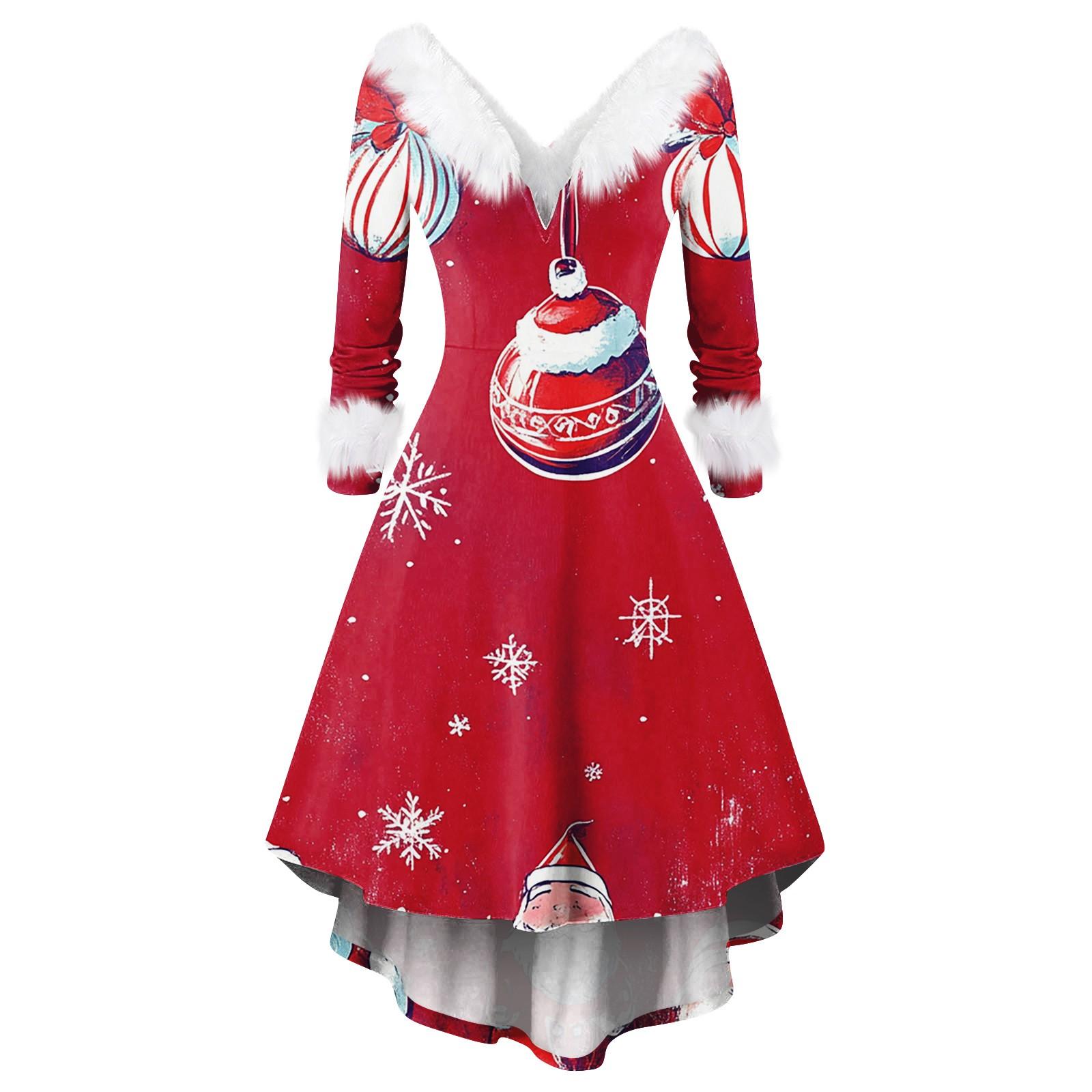 

Женские модные повседневные облегающие платья с V-образным вырезом и рождественским принтом для вечеринок с длинным рукавом S красный