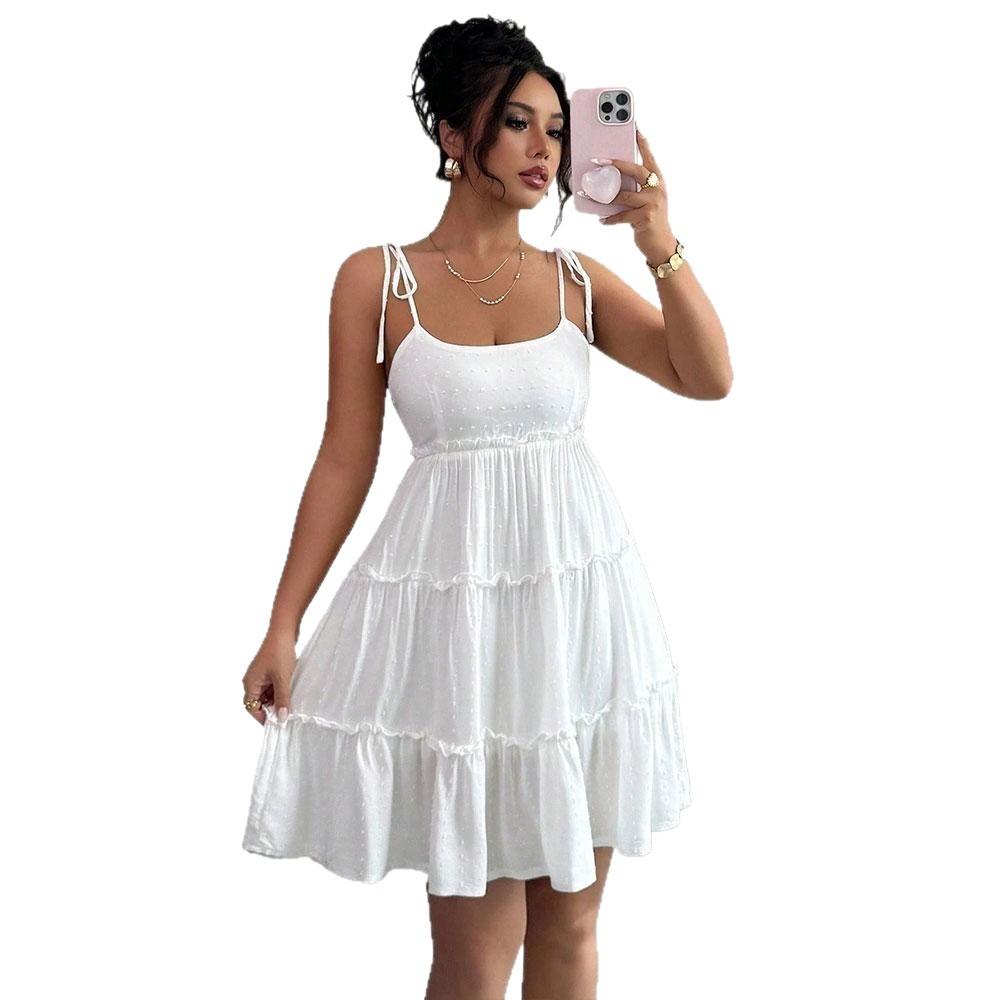 French women's summer new dresses, European and American short skirts, cake skirts, elegant lace-up slip dresses