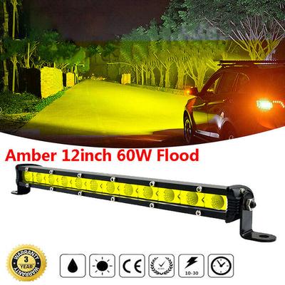 Ámbar 12 pulgadas 60W inundación delgada fila única niebla LED barra de luz de trabajo coche SUV camión ATV