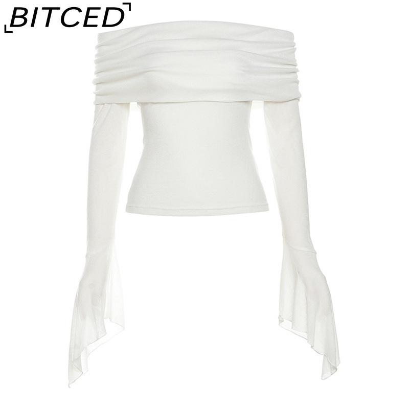 

BITCED Spring Women s Solid-Colour Slim-Fit Fashion Off-the-Shoulder Sensual Backless Long-Sleeved T-Shirt L белый
