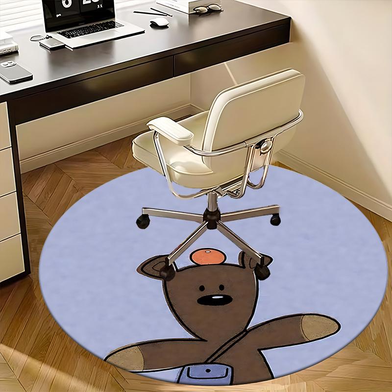 Charming Cartoon Bear Chair Mat - Round Carpet for Home Decor, Office Use, Gift Idea for Any Room0481b