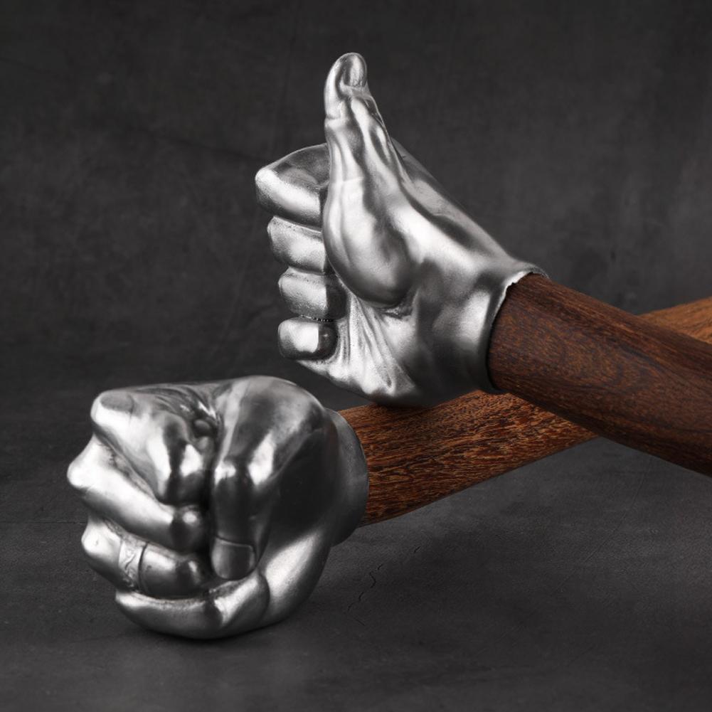 1Pcs Handicraft Multifunctional Hammer Stainless Steel Vehicle-mounted Fist Shape Hammer Wood Handle Decorative Ornament Gift