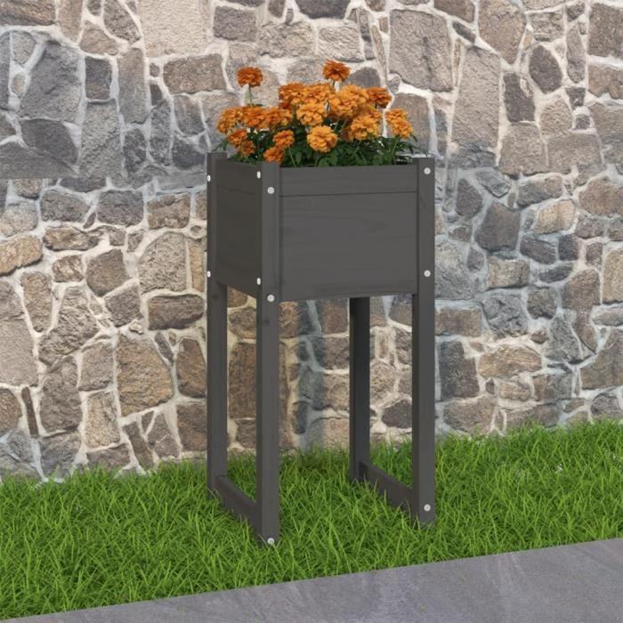 822126 vidaXL Planter Grey 40x40x81 Cm Solid Pine Wood