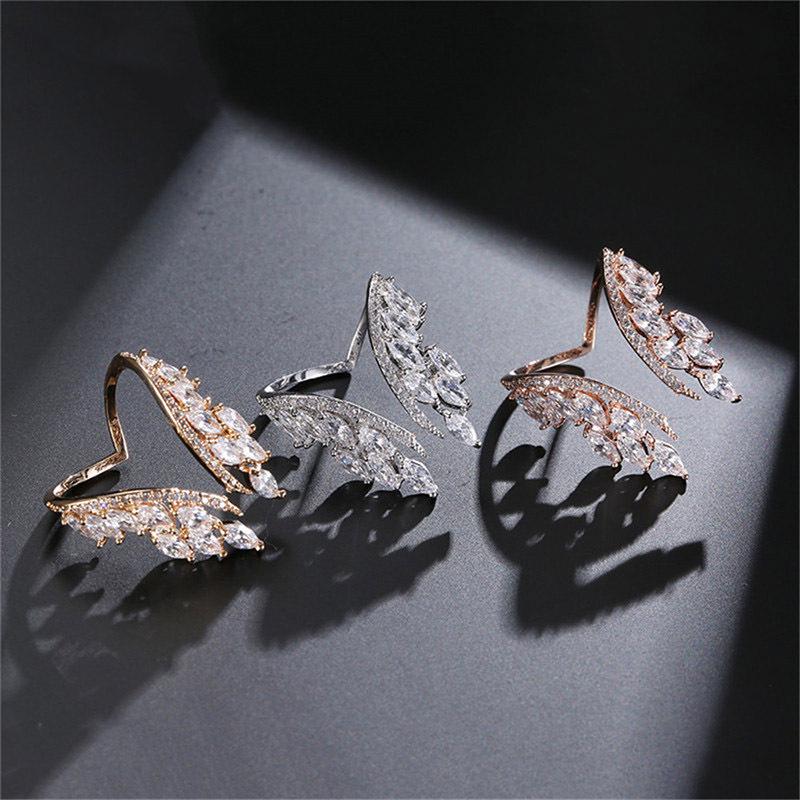 UILZ Angel Wings Zircon Open Ring - Elegant European & American Bridal Wedding Jewelry for Women