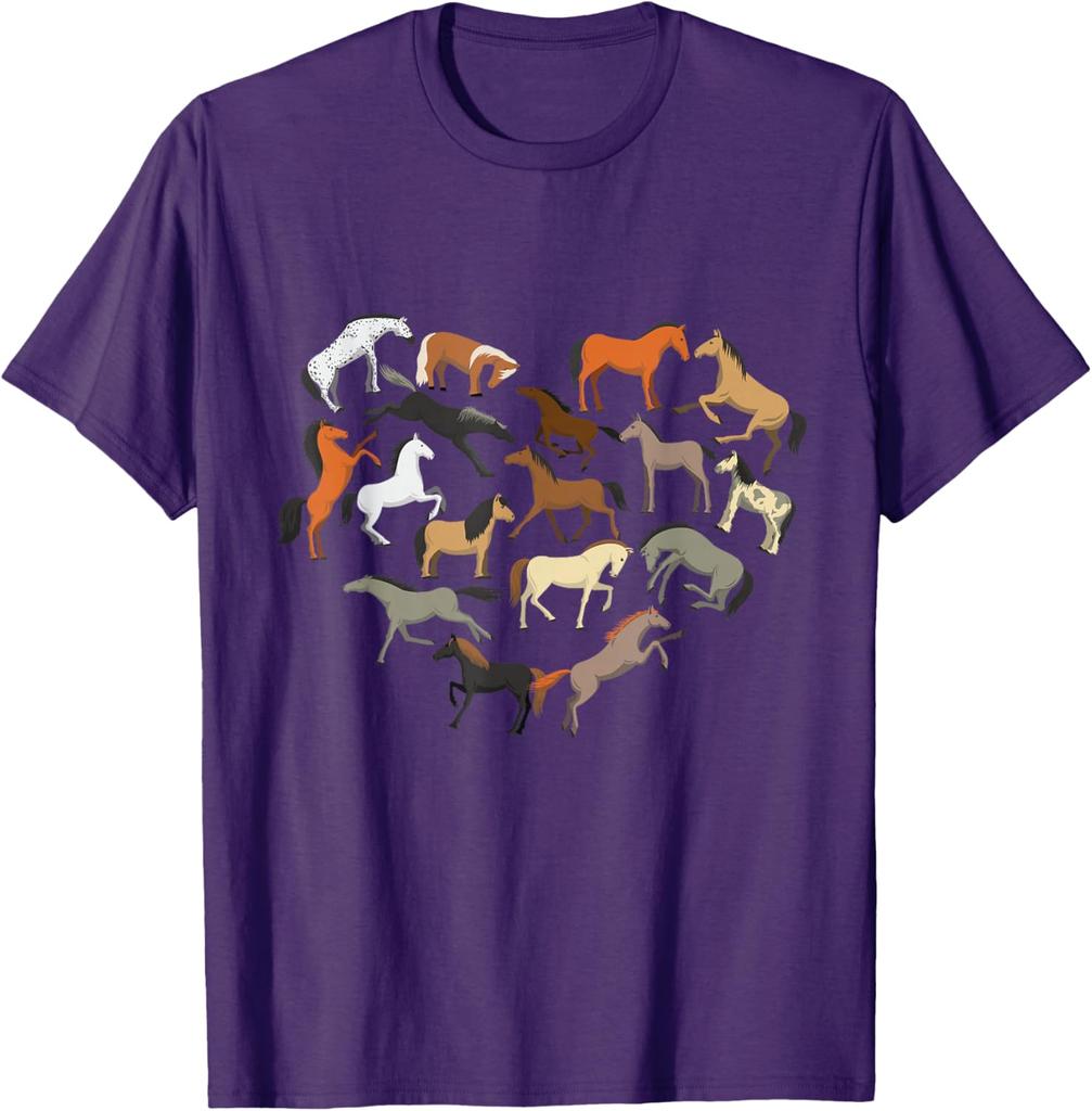 Horse Heart Collage Graphic Tee Horse Lover Farm Rider Casual Short Sleeve T-Shirt Men Women