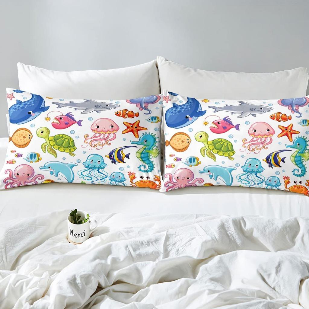 Ocean Submarine Creature Pattern Mattress Four-Piece Bedding Set Bedroom Dormitory Bedding Decoration