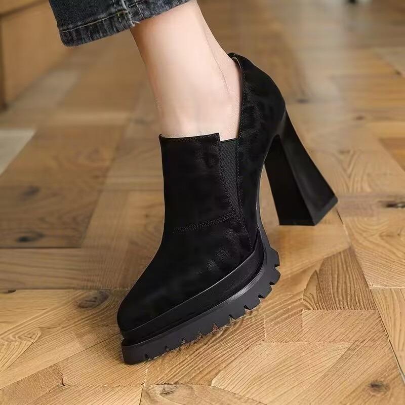 Super High Heels Retro Leopardenmuster Plateau Tiefer Ausschnitt Einzelne Schuhe Damen Frühling und Herbst Mode Naked Boots
