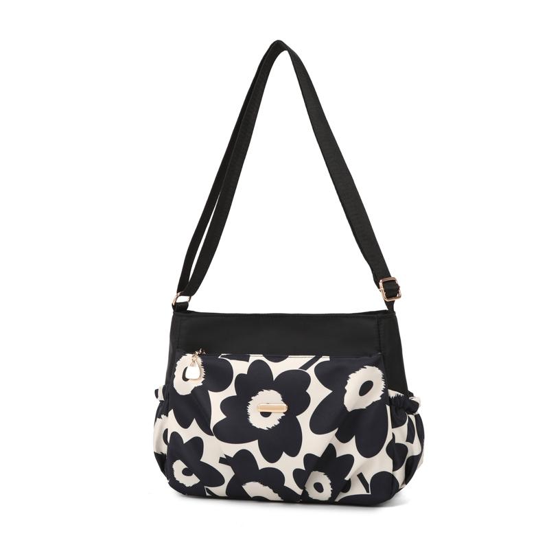 Women's Nylon Crossbody Bag Floral Leopard Print Shoulder Bag Lightweight Casual Messenger Bag for Daily Travel