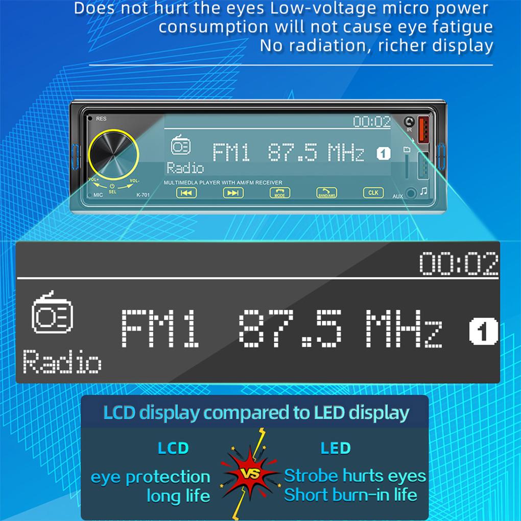 Car Single DIN Wireless MP3 Player Vehicle Front Control Bluetooth-compatible 5.1 AUX Input Radio Receiver Automobile